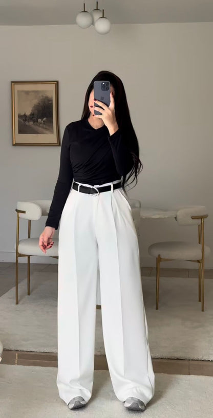 Signature Pleated Wide-Leg Trousers
