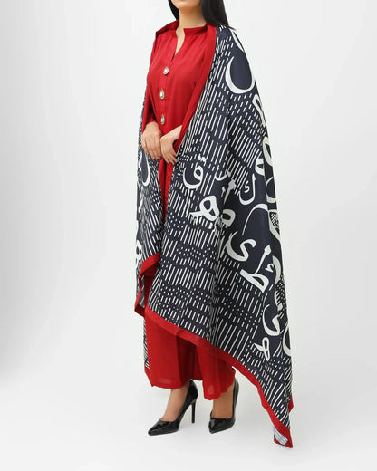 Ruby Noir Calligraphy 3-Piece Ensemble